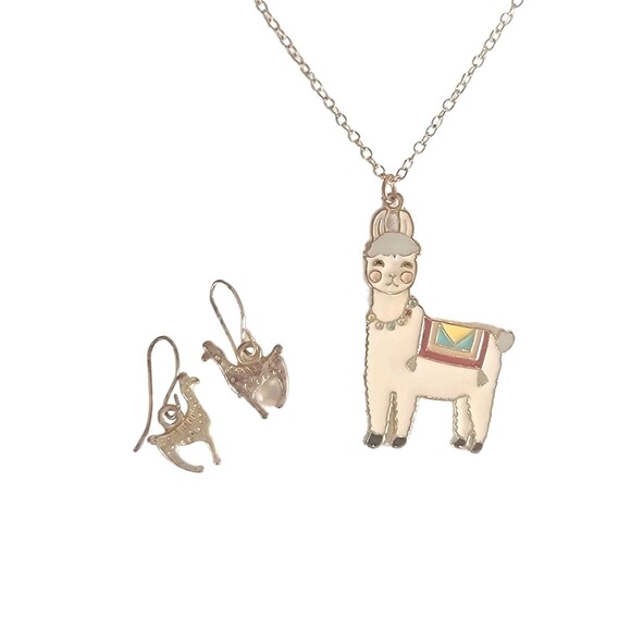Set of 2 Llama Necklace 30" and Earrings Set Gold Tone Cute! - Picture 5 of 5